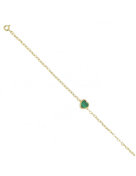 PULSERA EN PLATA DORADA CORAZÓN VERDE