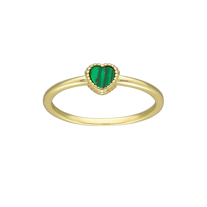 ANILLO EN PLATA DORADA CORAZON VERDE CENTRAL