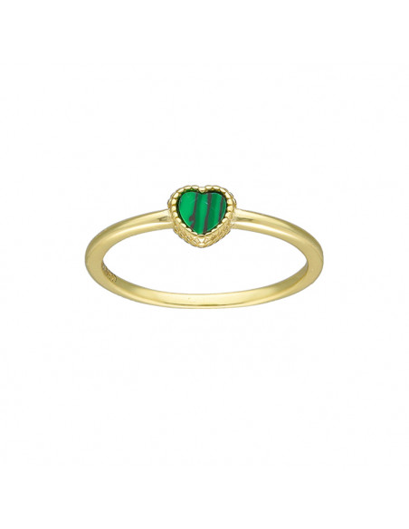 ANILLO EN PLATA DORADA CORAZON VERDE CENTRAL
