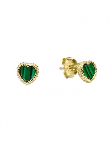 PENDIENTES EN PLATA DORADA CORAZÓN VERDE