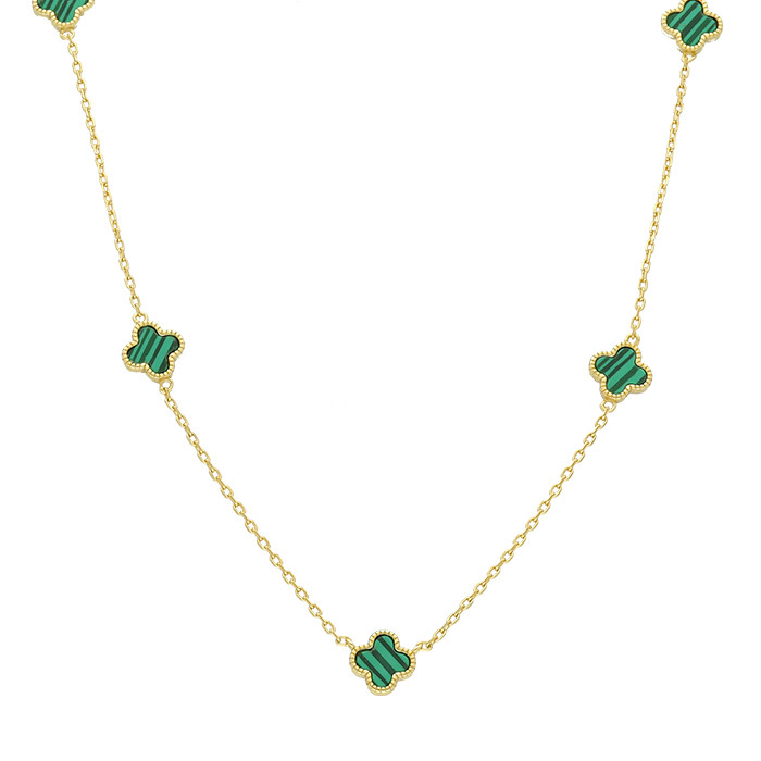 GARGANTILLA EN PLATA DOTADA CON TREBOLES VERDES