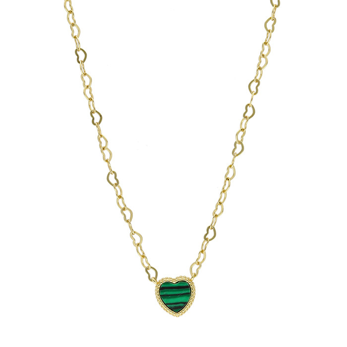 GARGANTILLA EN PLATA CORADA CON CORAZÓN VERDE