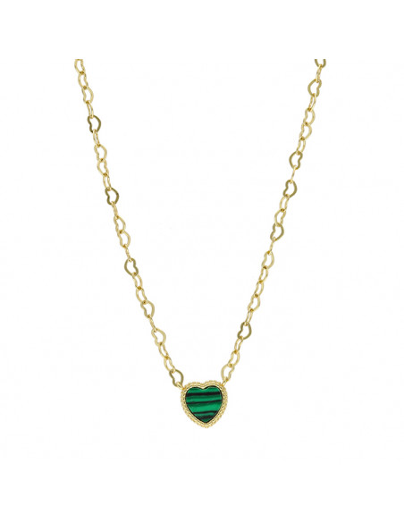 GARGANTILLA EN PLATA CORADA CON CORAZÓN VERDE