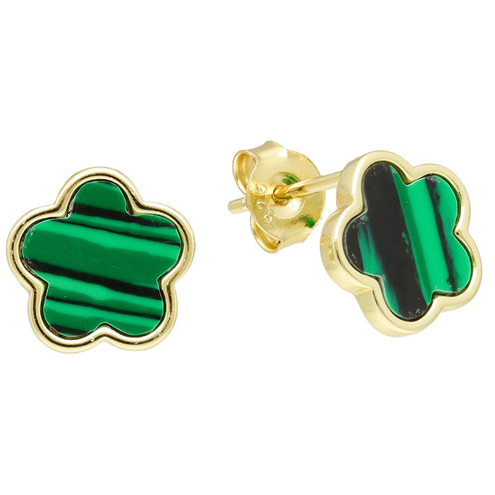 PENDIENTES EN PLATA DORADA FLOR VERDE