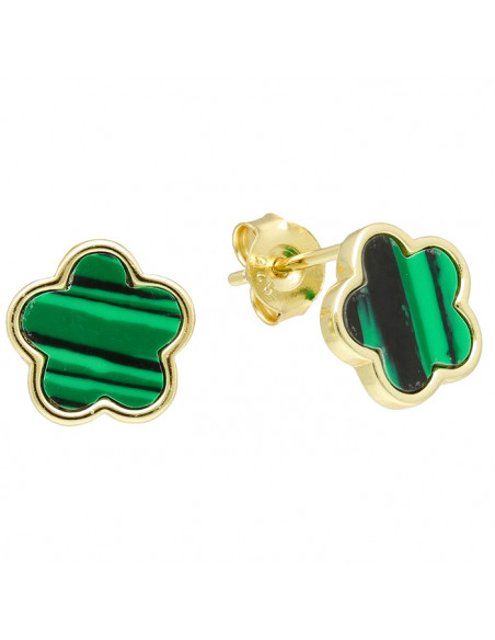 PENDIENTES EN PLATA DORADA FLOR VERDE