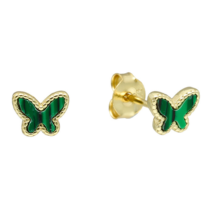 PENDIENTES EN PLATA DORADA MARIPOSA VERDE