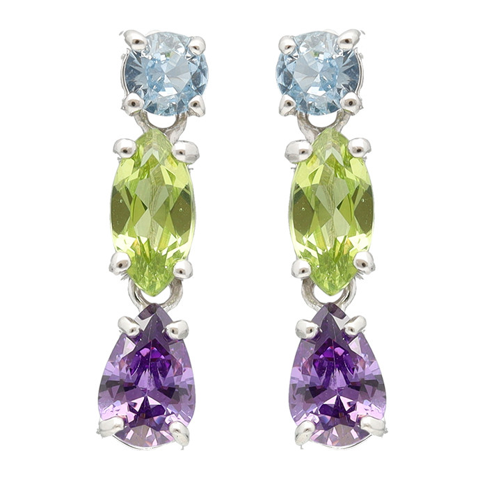 PENDIENTES LARGOS EN PLATA CIRONITAS COLORES AZUL/VERDE/MORADO