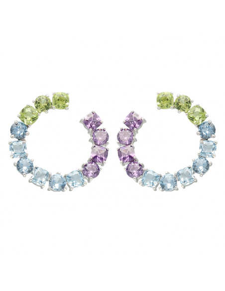 PENDIENTES EN PLATA CIRCULO ABIERTO CIRCONITA GARRA COLORES