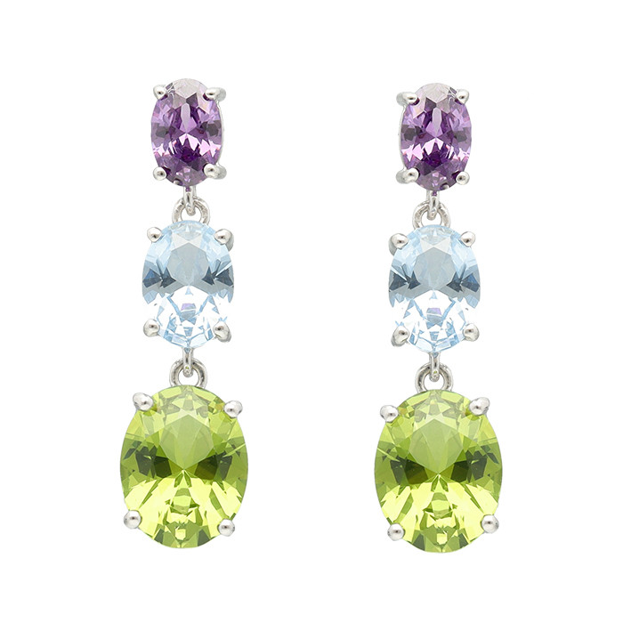 PENDIENTES LARGOS CIRCONITAS  TRIO COLORES VERDE,AZUL Y MORADO