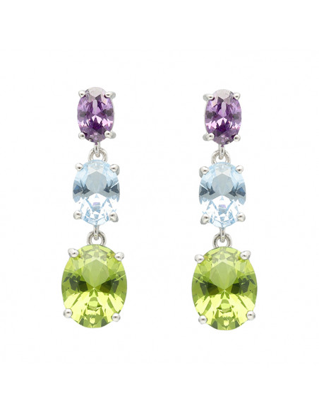 PENDIENTES LARGOS CIRCONITAS  TRIO COLORES VERDE,AZUL Y MORADO