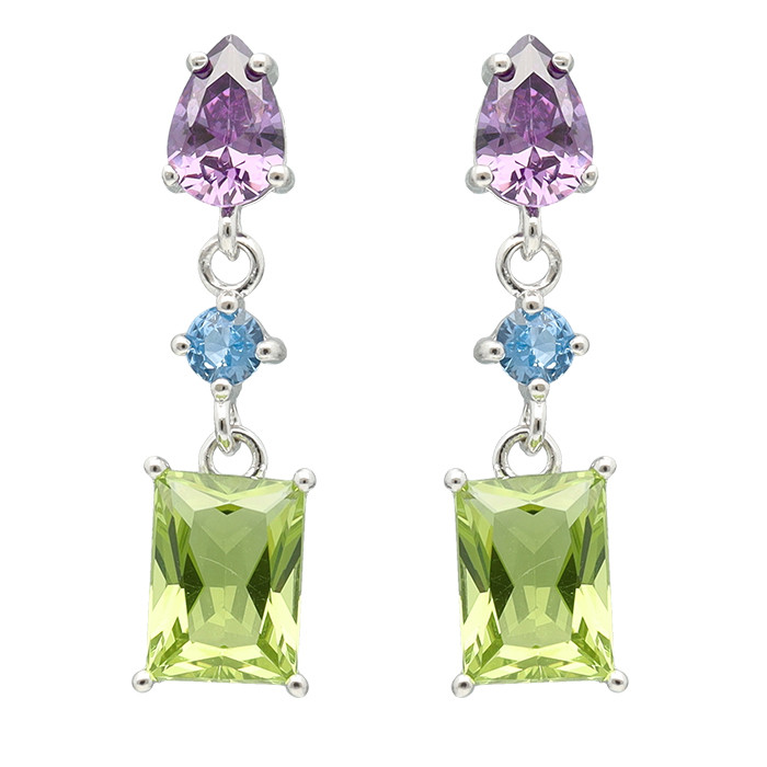 PENDIENTES LARGOS EN PLATA CON CIRCONITAS EN COLORES