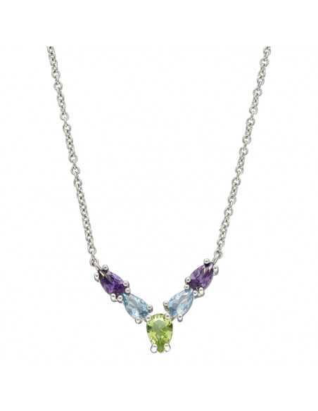 GARGANTILLA EN PLATA 5 PIEDRAS CENTRO COLOR MORADO,AZUL Y VERDE