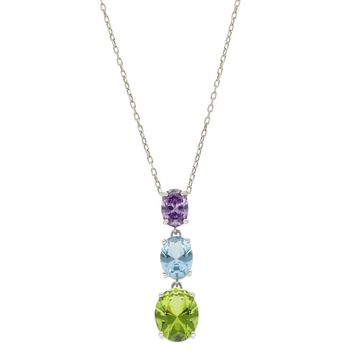 GARGANTILLA EN PLATA COLGANTE LARGO 3 CIRCONITAS COLORES