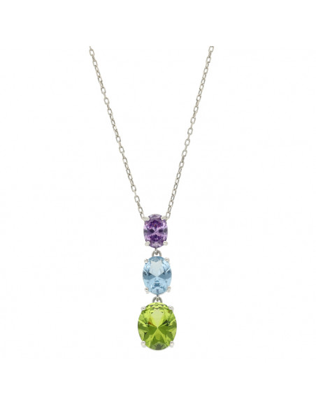 GARGANTILLA EN PLATA COLGANTE LARGO 3 CIRCONITAS COLORES
