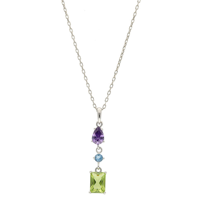 GARGANTILLA EN PLATA COLGANTE LARGO CIRCONITAS COLORES  TRES TALLAS