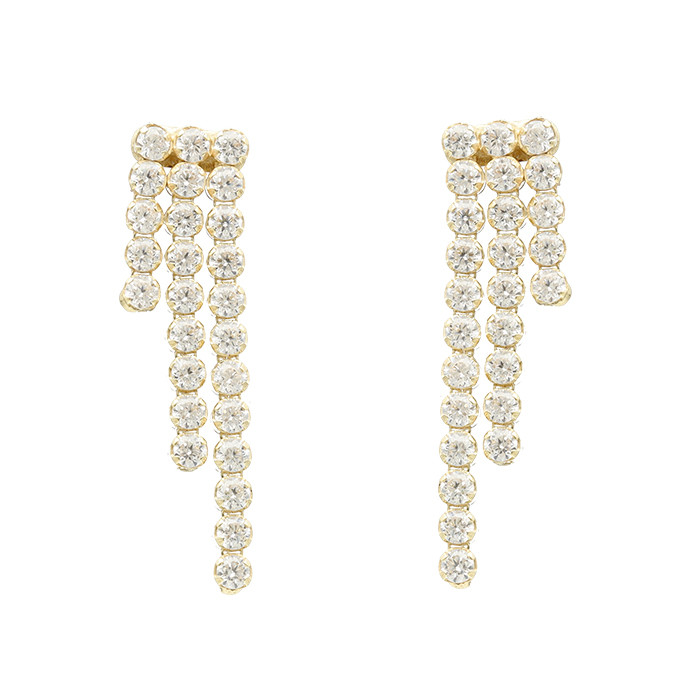 PENDIENTES EN PLATA DORADA TRES LÍNEAS DISMINUCION CIRCONITAS