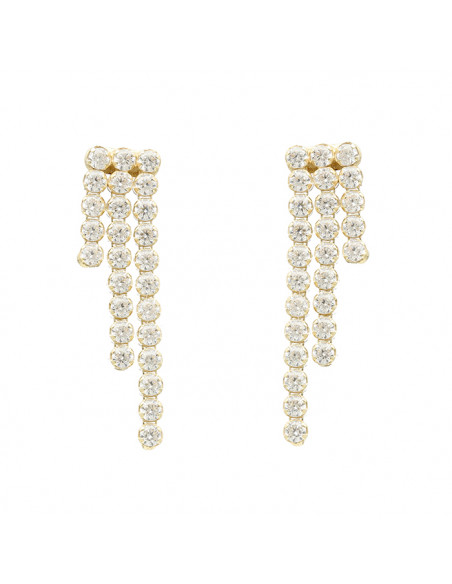 PENDIENTES LARGOS EN PLATA DORADA TRES LÍNEAS DISMINUCION CIRCONITAS