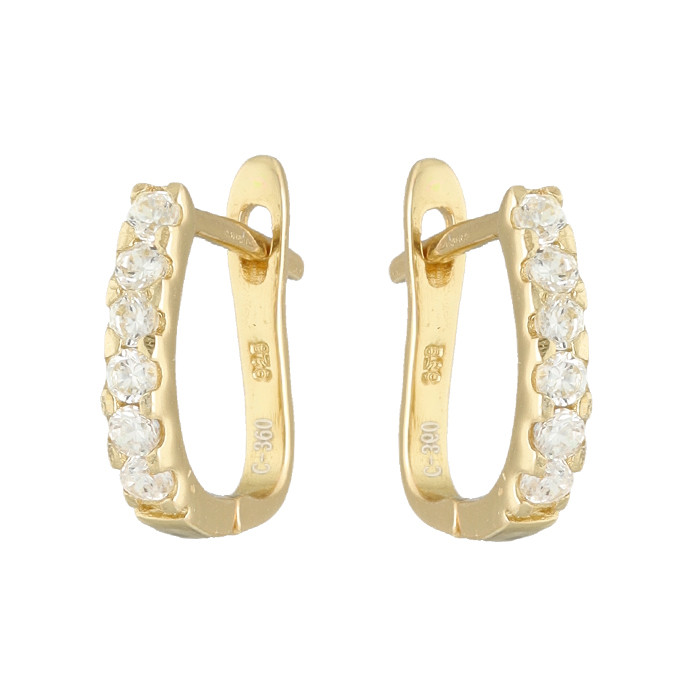 PENDIENTES EN PLATA DORADA MEDIA CRIOLLA CIRCONITAS GARRA