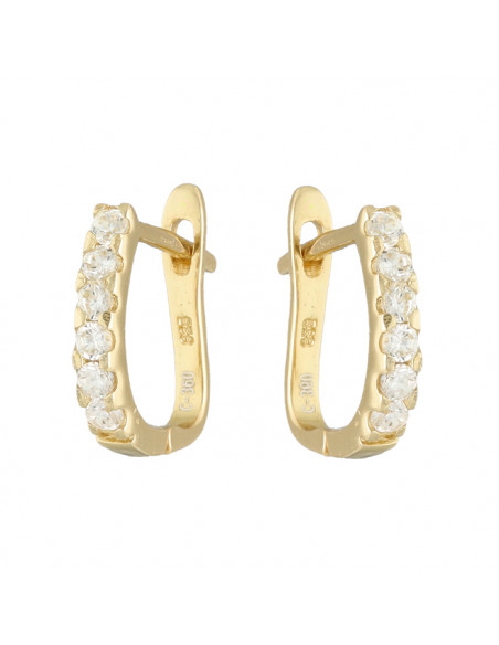 PENDIENTES EN PLATA DORADA MEDIA CRIOLLA CIRCONITAS GARRA