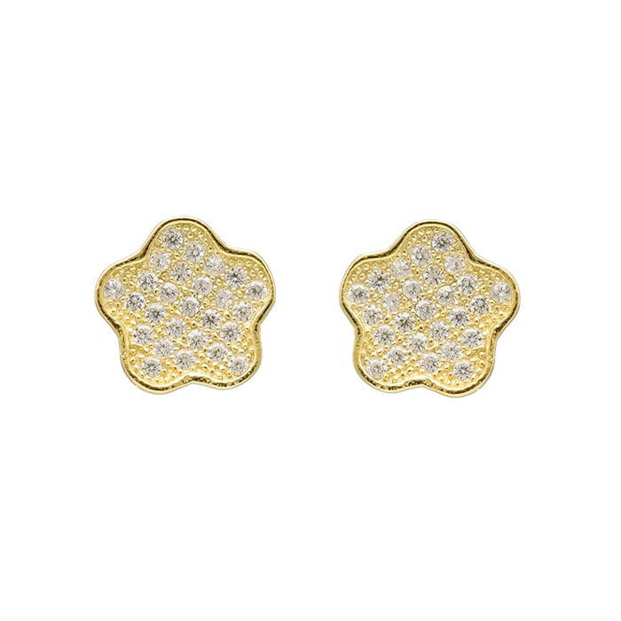 PENDIENTES EN PLATA DORADA CUAJO CIRCONITA FLOR