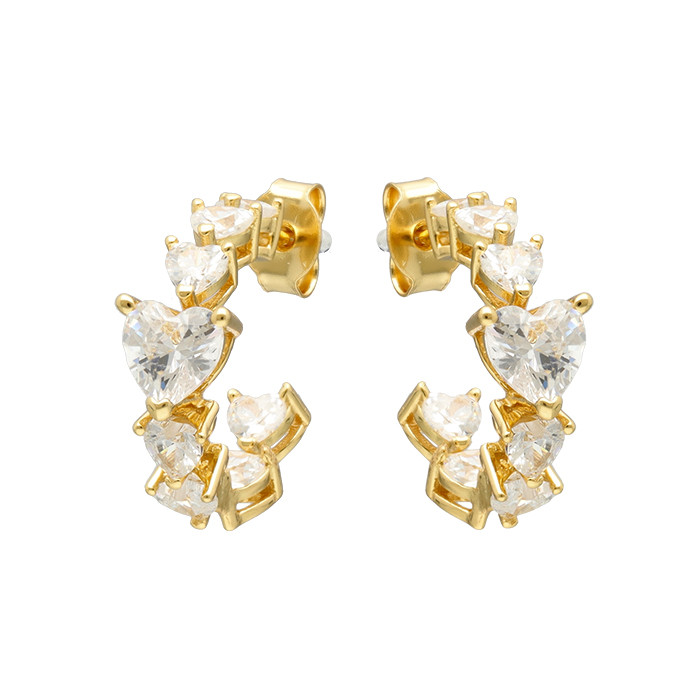 PENDIENTES EN PLATA DORADA MEDIA CRIOLLA CIRCONITAS CORAZONES