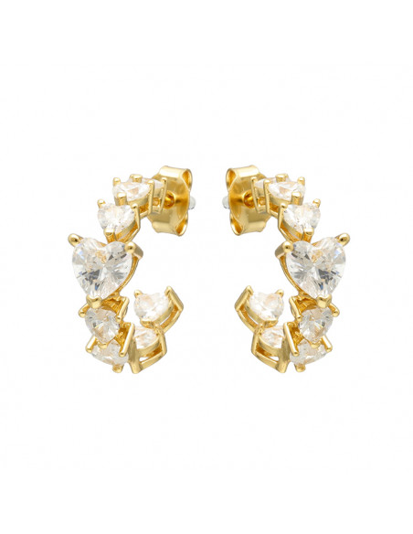 PENDIENTES EN PLATA DORADA MEDIA CRIOLLA CIRCONITAS CORAZONES