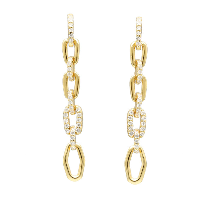 PENDIENTES LARGOS EN PLATA DORADA CADENA MALLA LISA COMBI CIRCONITAS