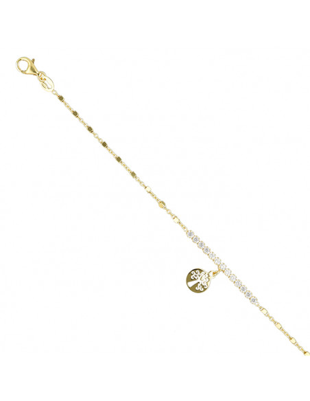PULSERA EN PLATA DORADA CHAPITAS ÁRBOL CIRCONITAS
