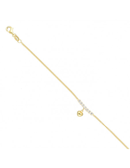 PULSERA EN PLATA DORADA CIRCONITAS CENTRO CORAZÓN