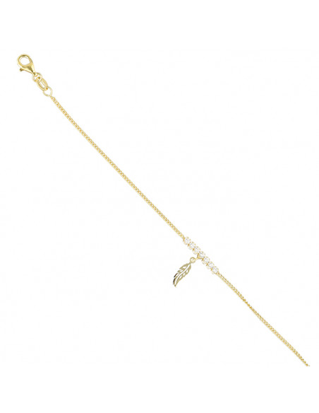 PULSERA EN PLATA DORADA CIRCONITAS PLUMA CALADA