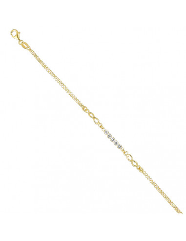 PULSERA EN PLATA DORADA DOBLE MALLA ROLO CIRCONITAS INFINITOS