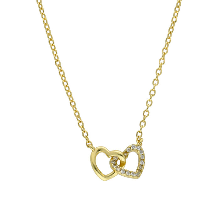 GARGANTILLA EN PLATA DORADA CORAZONES ENTRELAZADOSLISO/CIRCONITA