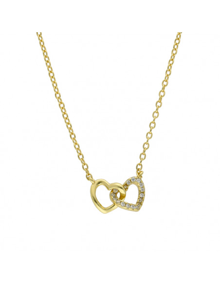 GARGANTILLA EN PLATA DORADA CORAZONES ENTRELAZADOS LISO/CIRCONITA