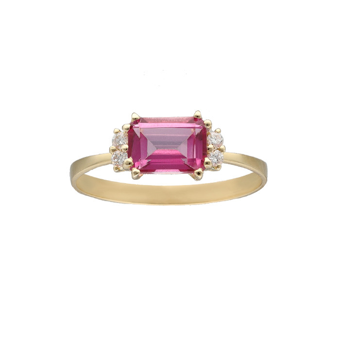 ANILLO ORO CON DIAMANTES Y TOPACIO ROSA