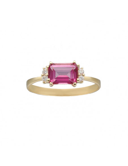 ANILLO ORO CON DIAMANTES Y TOPACIO ROSA