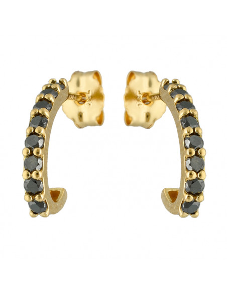 PENDIENTES EN ORO CON DIAMANTES NEGROS Y FORMA DE MEDIO ARO