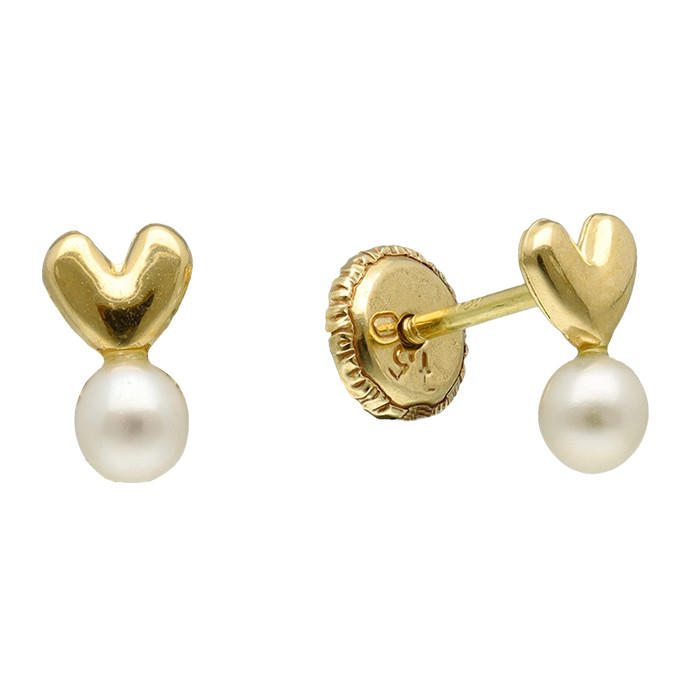 PENDIENTES EN ORO FON PERLAS Y FORMA DE CORAZON