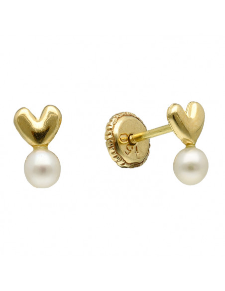 PENDIENTES EN ORO FON PERLAS Y FORMA DE CORAZON