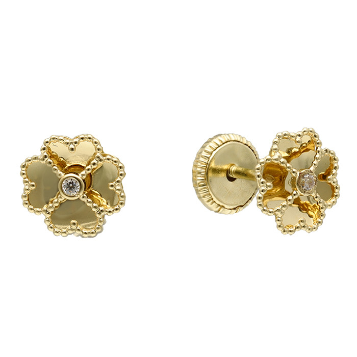 PENDIENTES EN ORO CON FORMA DE FLOR Y CIRCONITAS