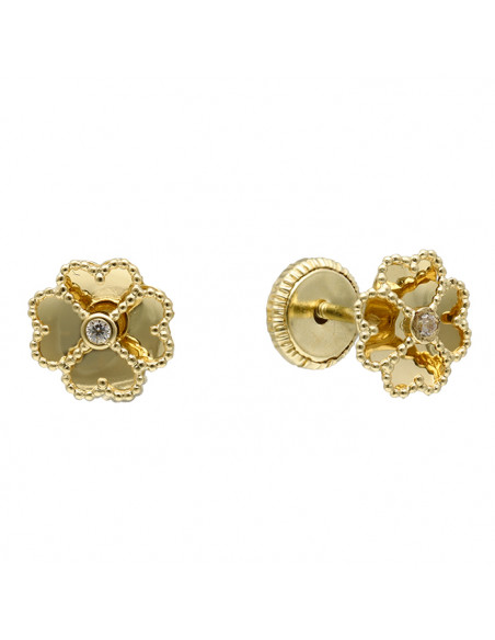 PENDIENTES EN ORO CON FORMA DE FLOR Y CIRCONITAS