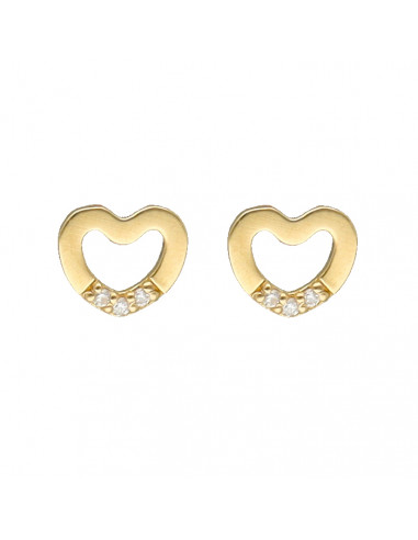 PENDIENTES EN ORO CON FORMA DE CORAZON Y DIAMANTES