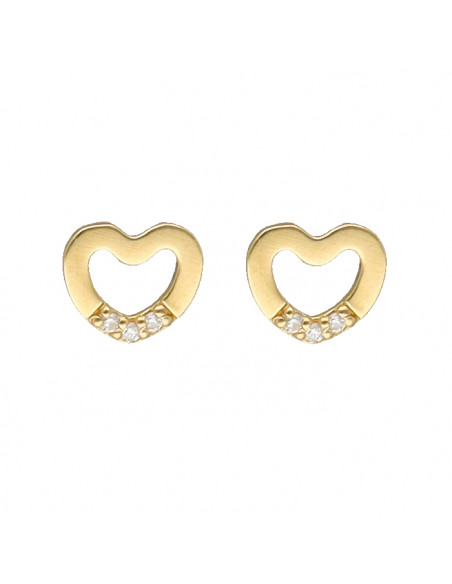 PENDIENTES EN ORO CON FORMA DE CORAZON Y DIAMANTES