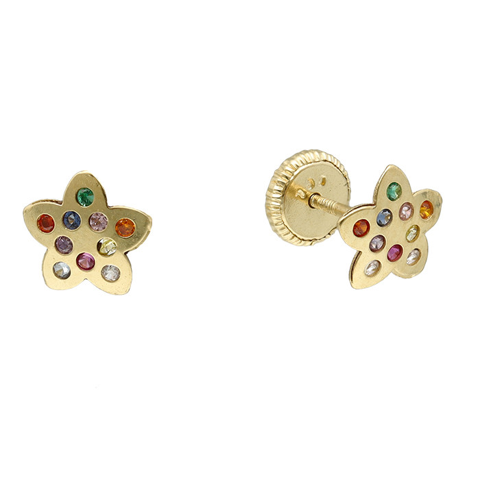 PENDIENTES EN ORO FORMA ESTRELLA CIRCONITAS COLORES