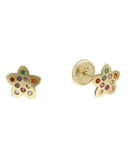 PENDIENTES EN ORO FORMA ESTRELLA CIRCONITAS COLORES