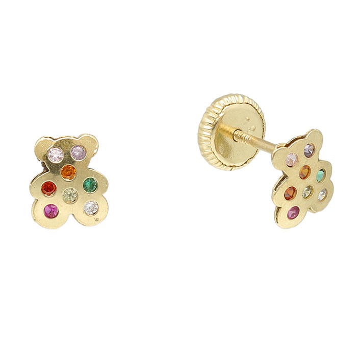 PENDIENTES EN ORO CIRCONITAS COLORES FORMA OSO