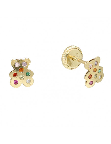 PENDIENTES EN ORO CIRCONITAS COLORES FORMA OSO