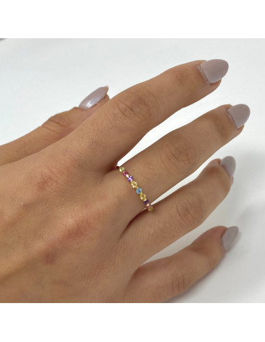 ANILLO EN ORO CON CIRCONITAS ENGASTADAS DE COLORES
