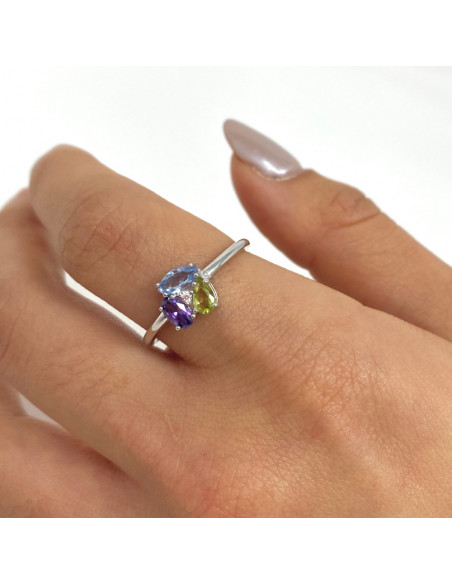 ANILLO EN PLATA ALIANZA TRES PIEDRAS COLOR
