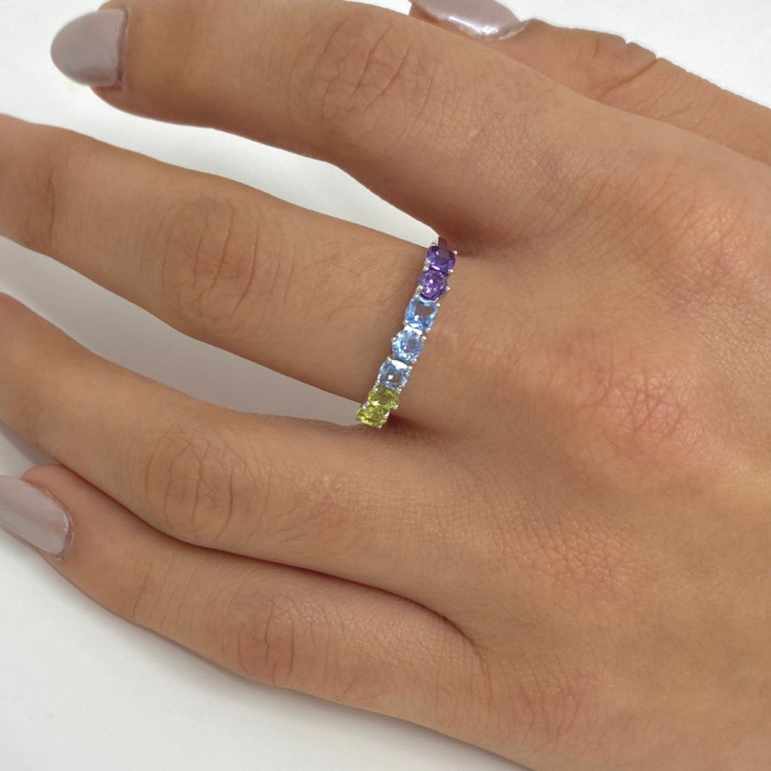 ANILLO EN PLATA COLORES AZUL/VERDE/MORADO 2