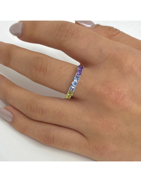 ANILLO EN PLATA MEDIA ALIANZA COLORES AZUL/VERDE/MORADO